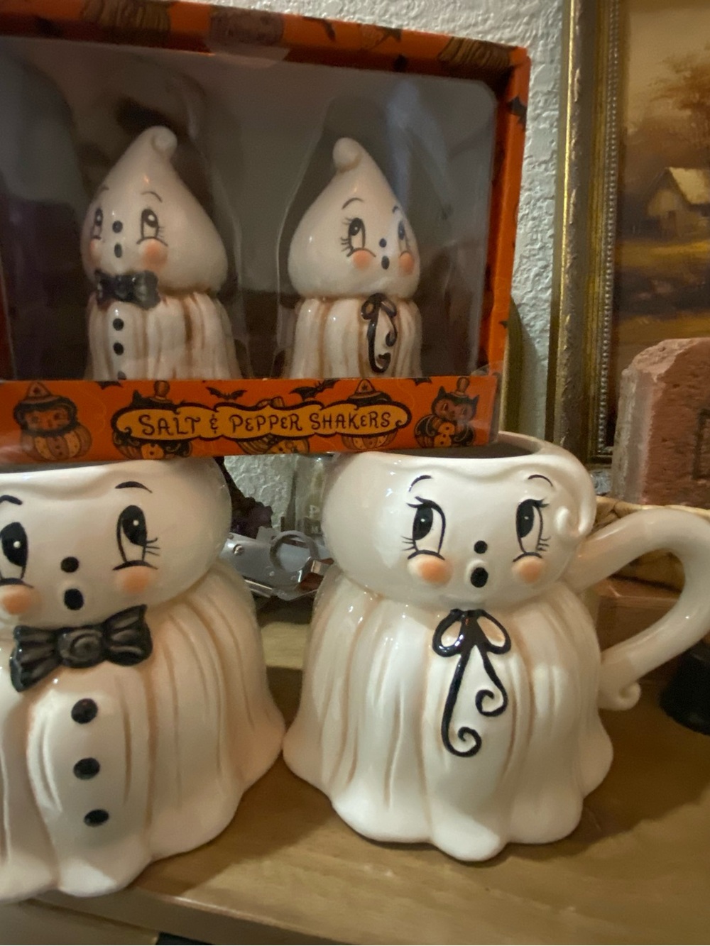 Johanna Parker Ceramic White Ghost Mug and Salt & Pepper Shakers - set